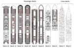 Thumbnail of Spatial mapping of coronavirus disease cases aboard cruise ship quarantined in Japan, by deck, February 3–25, 2020. The ship had 18 decks (i.e., floors). Decks 4–14 contained cabin rooms for passengers; decks 2 and 3 were for crew. Red dots indicate the latest cases in cabins (i.e., cases with illness onset starting February 13–16 or infected but asymptomatic persons whose samples tested positive by real-time reverse transcription PCR from February 16 onward. Orange dots represent c