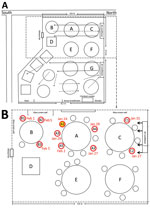 Air flow (A) and seating diagram (B) for restaurant described in study of COVID-19 outbreak associated with air conditioning in restaurant, Guangzhou, China, 2020 (2).