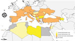 Geographic distribution of countries that responded to survey questionnaires about animal and human leishmaniases in Europe, 2020.