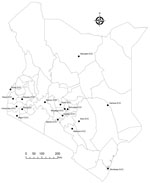Locations of county EOCs supported by CDC Kenya in a review of longstanding public health collaborations between the government of Kenya and CDC Kenya in response to the COVID-19 pandemic. By early 2021, the Kenya Ministry of Health, US Centers for Disease Control and Prevention in Kenya, and World Health Organization began decentralizing Kenya’s emergency management. As of December 2021, a total of 17 county-led EOCs had been established in Kenya. Those 17 new EOCs established incident management systems and produced routine situation reports that guided the county-level response to the COVID-19 epidemic in Kenya. EOC, Emergency Operations Center.