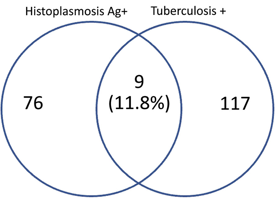 Case-patients with tuberculosis-histoplasmosis co-infection in study of prevalence of histoplasmosis among advanced HIV disease patients in Nigeria. Ag, antigen; +, positive.
