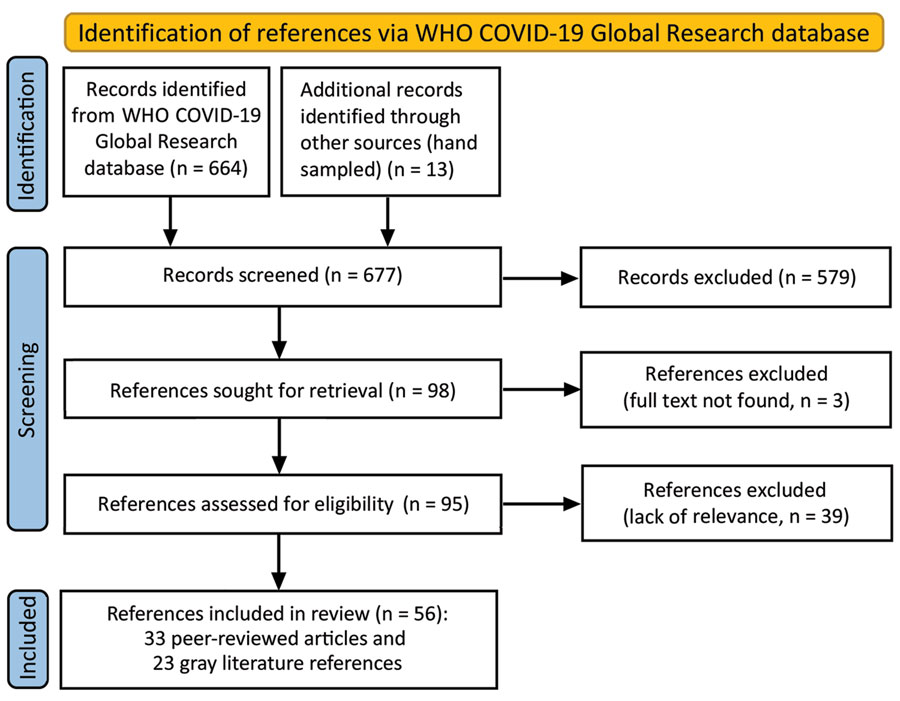 Electronic database search conducted for literature review of the role of national public health institutes in COVID-19 response. Source: (18). WHO, World Health Organization.