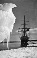 Stock Photo. The Terra Nova, 1911 (1937). Captain Robert Falcon Scott's (1868–1912) ship the Terra Nova in the Antarctic on the ill-fated expedition to the South Pole. A print from The Story of Seventy Momentous Years, the Life and Times of King George V, 1865–1936, editor Harold Wheeler, Odhams Press Ltd, London, 1937. The Terra Nova at the ice edge in Antarctica.