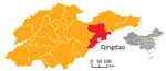 Location of rodent sampling sites in a study of natural Mediterranean spotted fever foci, Qingdao, Shandong Province, China. Inset map shows location of Shandong Province in China. Rodent species collected included striped field mice (Apodemus agrarius), Chinese hamsters (Cricetulus barabensis), house mice (Mus musculus), brown rats (Rattus norvegicus), greater long-tailed hamsters (Cricetulus triton), and Chinese white-bellied rats (Niviventer confucianus).