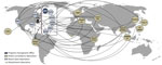 Interconnectivity of laboratories across the GEIS Program network. 18 OMRS, 18 Operational Medical Readiness Squadron (Okinawa, Japan); BDAACH, Brian D. Allgood Army Community Hospital (Pyeongtaek, South Korea); DCPH-A, Defense Center for Public Health—Aberdeen (Aberdeen, Maryland, USA); DCPH-D, Defense Center for Public Health—Dayton (Dayton, Ohio, USA); GEIS, Global Emerging Infections Surveillance (Silver Spring, Maryland, USA); LRMC, Landstuhl Regional Medical Center (Landstuhl, Germany); NAMRU EAC, Naval Medical Research Unit EURAFCENT (Sigonella, Italy); NAMRU IP, Naval Medical Research Unit Indo Pacific (Singapore); NAMRU SOUTH, Naval Medical Research Unit South (Lima, Peru); NCR, National Capital Region; NECE, Navy Entomology Center of Excellence (Jacksonville, Florida, USA); NHRC, Naval Health Research Center (San Diego, California, USA); NMRC, Naval Medical Research Command (Silver Spring, Maryland, USA); PHC-P, Public Health Command—Pacific (Okinawa, Japan); TAMC, Tripler Army Medical Center (Honolulu, Hawaii, USA); USAMRIID, US Army Medical Research Institute of Infectious Diseases (Fredrick, Maryland, USA); USUHS, Uniformed Services University of the Health Sciences (Bethesda, Maryland, USA); WRAIR, Walter Reed Army Institute of Research (Silver Spring, Maryland, USA); WRAIR AFRICA, Walter Reed Army Institute of Research Africa (Kisumu, Kenya); WRAIR AFRIMS, Walter Reed Army Institute of Research—Armed Forces Research Institute of Medical Science (Bangkok, Thailand); WRAIR EME, Walter Reed Army Institute of Research Europe-Middle East (Tbilisi, Georgia).