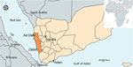 Locations in Yemen where invasive Anopheles stephensi mosquitoes were detected in 2021 and 2022 (yellow diamonds). Map was created by using MapChart (https://www.mapchart.net).