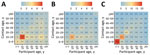 Contact matrices based on empiric data from study of human contact patterns Mozambique, 2022. A) Rural sites; B) urban site; C) synthetic contact matrix derived from Mozambique-specific demographic data by Prem et. al. (12).