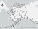 Originating GMUs for 169 serum samples from wild mammals tested for reactivity to influenza A(H5N1) virus, Alaska, USA, 2020–2023. No serum samples were collected from unlabeled GMUs. Gray shading indicates GMUs from which H5 and N1 seropositive samples originated. Locations within GMUs referenced in the text include the Arctic North Slope of Alaska (GMU26), Lake Clark National Park and Preserve (GMU9), and the Northwest Arctic (GMU22). GMU, game management unit.