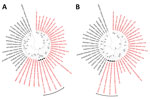 Neighbor-joining phylogenetic analyses based on nucleotide sequences of the complete small (A) and large (B) segments of mammarenavirus strains identified in study of detection and genomic characterization of novel mammarenavirus in European hedgehogs, Italy, and prototype species currently classified within the genus Mammarenavirus. The evolutionary distances were computed using the maximum composite likelihood method and are in the units of the number of base substitutions per site. A total of 1,000 bootstrap replicates was used to estimate the robustness of the individual nodes on the phylogenetic tree. Black circles indicate the four Erinaceus europaeus hedgehog arenavirus strains (EEAV/676/22/IT, EEAV/1277/19/IT, EEAV/403/22/IT, and EEAV/1175/19/IT) detected in this study. In both trees, the Haartman Institute snake virus 1, representative of the genus Hartmanivirus, is used as an outgroup. GenBank accession numbers are provided.