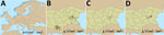 Geographic locations of sheep farms in study of drivers of Crimean-Congo hemorrhagic fever in natural host and effects of control measures, Bulgaria. A) Location of Bulgaria within Europe. B) Location of sheep farms that were part of cross-sectional field study 1 (n = 120). Black dots indicate sheep farms in Kardzhali Province, located in the southern part of Bulgaria, and Burgas Province, located in the southeastern part of the country. C) Location of sheep farms that were part of the follow-up field study 2 during March 2018 in Burgas Province (n = 25). Black dots indicate farms that were part of both field studies 1 and 2 (n = 14). D) Location of farms that were part of the multisite randomized control trial (field study 3) in Burgas Province (n = 32). Black dots indicate sheep farm locations.