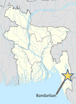 Location of Bandarban Region, Bangladesh, where genomic surveillance for detection of SARS-CoV-1–like viruses in Rhinolophidae bats was conducted during 2022–2023.