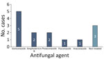 Distribution of antifungal agents used in cases of pulmonary histoplasmosis in Taiwan, 1997–2024.