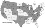 Number and geographic distribution of Dermacentor spp. ticks collected from dogs and cats and tested by real-time PCR (AboviTM assay) for Anaplasma bovis–like agent, United States. Ticks were collected at veterinary clinics across the country during 2021–2023 and shipped to the Oklahoma State University College of Veterinary Medicine Show Us Your Ticks program (https://www.showusyourticks.org), where staff morphologically identified ticks and stored in 70% ethanol at −20°C until dissection and DNA extraction in this study.