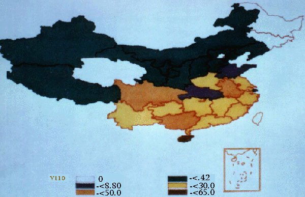 Distribution and prevalence of human hookworm infection in China.