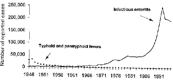 Incidence of infectious enteritis and typhoid and paratyphoid fevers in Germany.
