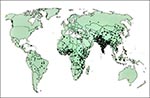 Thumbnail of Estimated global distribution of the 800,000 annual deaths caused by rotavirus diarrhea. Reprinted with permission from (8).