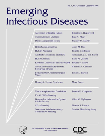Image of the cover used on the front of the Emerging Infectious Diseases journal for volume 1 issue 4.   