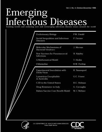 Image of the cover used on the front of the Emerging Infectious Diseases journal for volume 2 issue 4.   