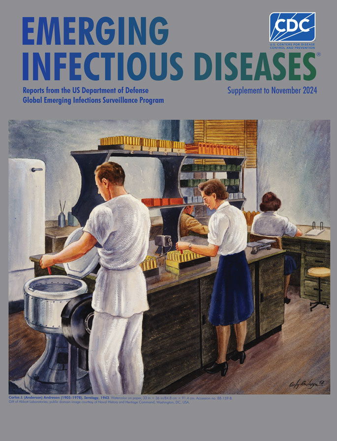 Carlos J. (Anderson) Andreson (1905–1978). Serology, 1943. Watercolor on paper, 33 in × 36 in/84.8 cm × 91.4 cm. Accession no. 88-159-B. Gift of Abbott Laboratories; public domain image courtesy of Naval History and Heritage Command, Washington, DC, United States.