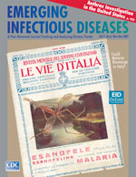 This issue is not the first time the Pontine Marshes of Italy have graced the cover of Emerging Infectious Diseases. This 1924 magazine cover from the Touring Club of Milan was featured in the journal’s last bimonthly issue in 2001. Original image provided courtesy of Dr. Guido Sabatinelli.