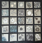 Key for quilt squares in The Pathogen Quilt, created by Mija-tesse Ververs, MMed, MPH. Squares 1, 8, 12, and 24, DNA and RNA viruses and replication; squares 2, 3, 6, 12, 18, and 23, pathogens with surface proteins such as glycoproteins, hemagglutinins, or neuraminidases, including HIV, SARS-CoV-2, influenza virus, Nipah virus, and monkeypox virus; squares 5 and 13, red blood cells; squares 10 and 22, Vibrio cholerae; squares 14 and 16, Ebola virus; squares 17 and 21, viral DNA. The remaining squares represent fantasy pathogens, designed for their visual appeal by the artist.