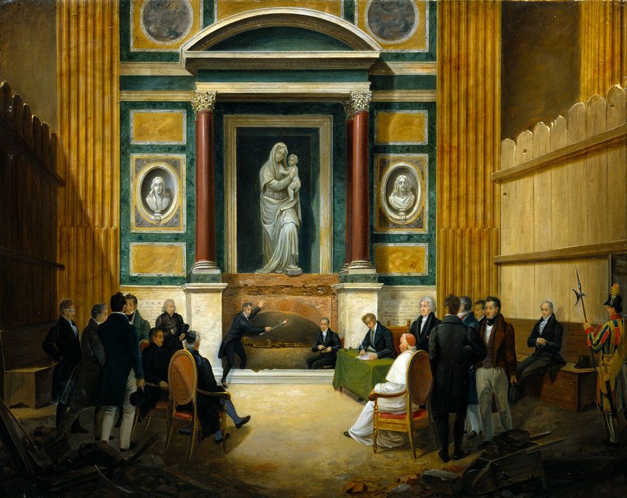 Francesco Diofebi, The 1833 Opening of Raphael’s Tomb in Pantheon, 1836. Oil on canvas, 54.9 × 70 cm, Thorvaldsens Museum inv. no. B73. Photograph by Hans Petersen.