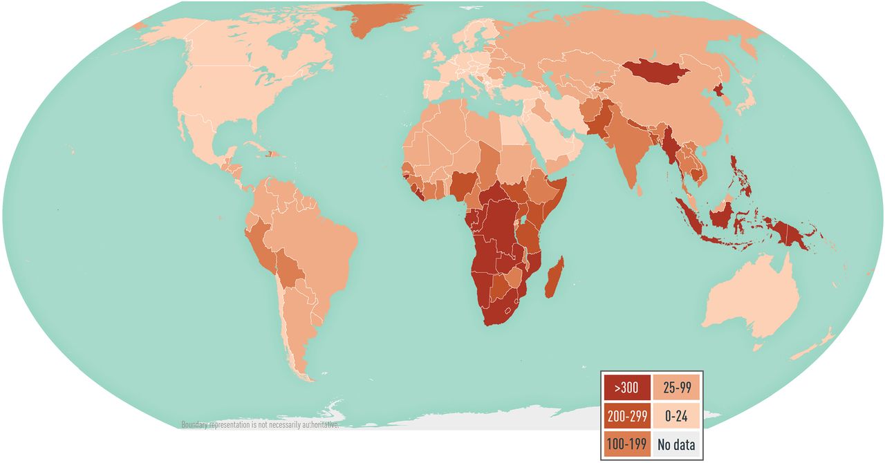 Map 5-02 Estimated tuberculosis incidence rates per 100,000 population
