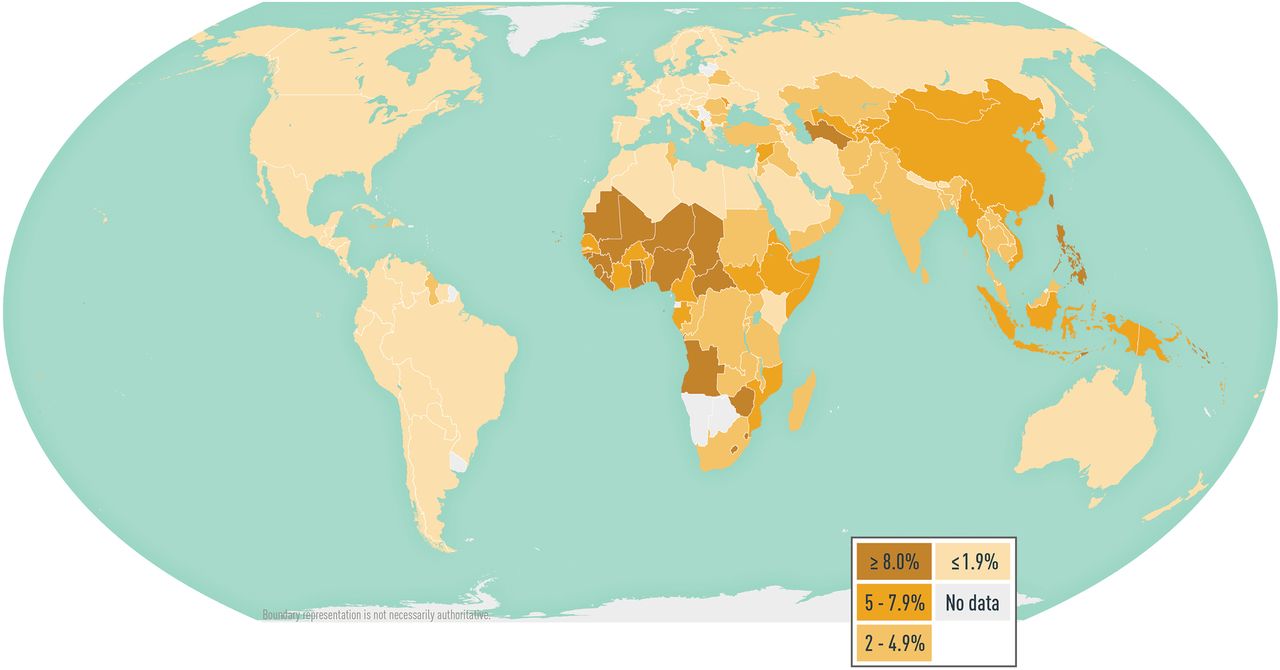 Map 5-07 Worldwide prevalence of hepatitis B virus infection