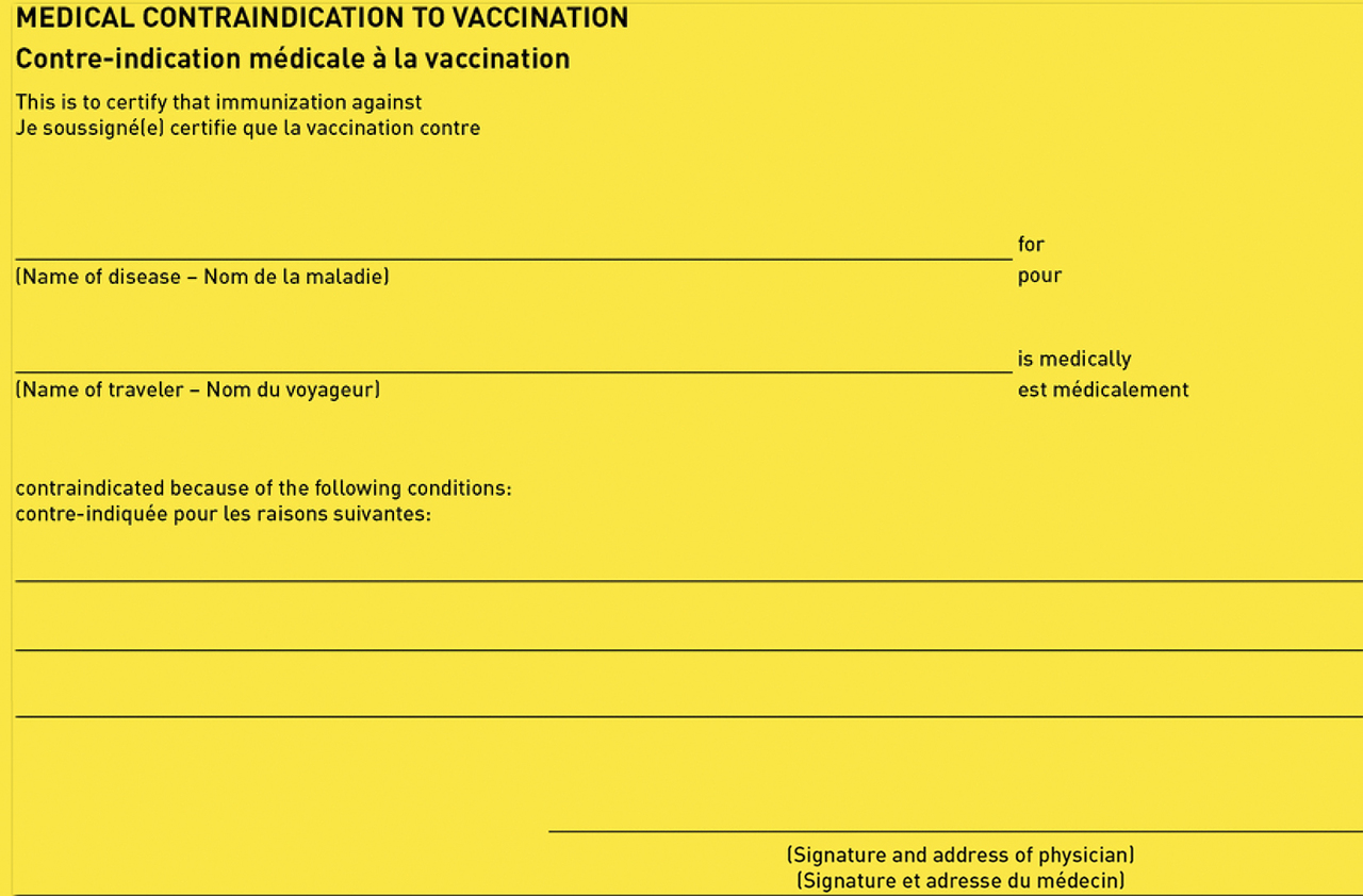 Figure 5-03 International Certificate of Vaccination or  Prophylaxis (ICVP): Medical Contraindication to Vaccination section