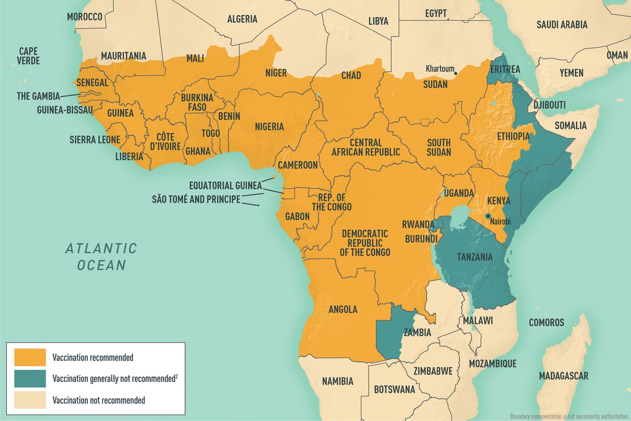Map 5-10 Yellow fever vaccine recommendations for Africa1,2