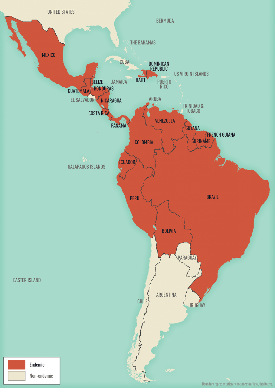 Map 5-12 Malaria-endemic destinations in the Americas & the Caribbean