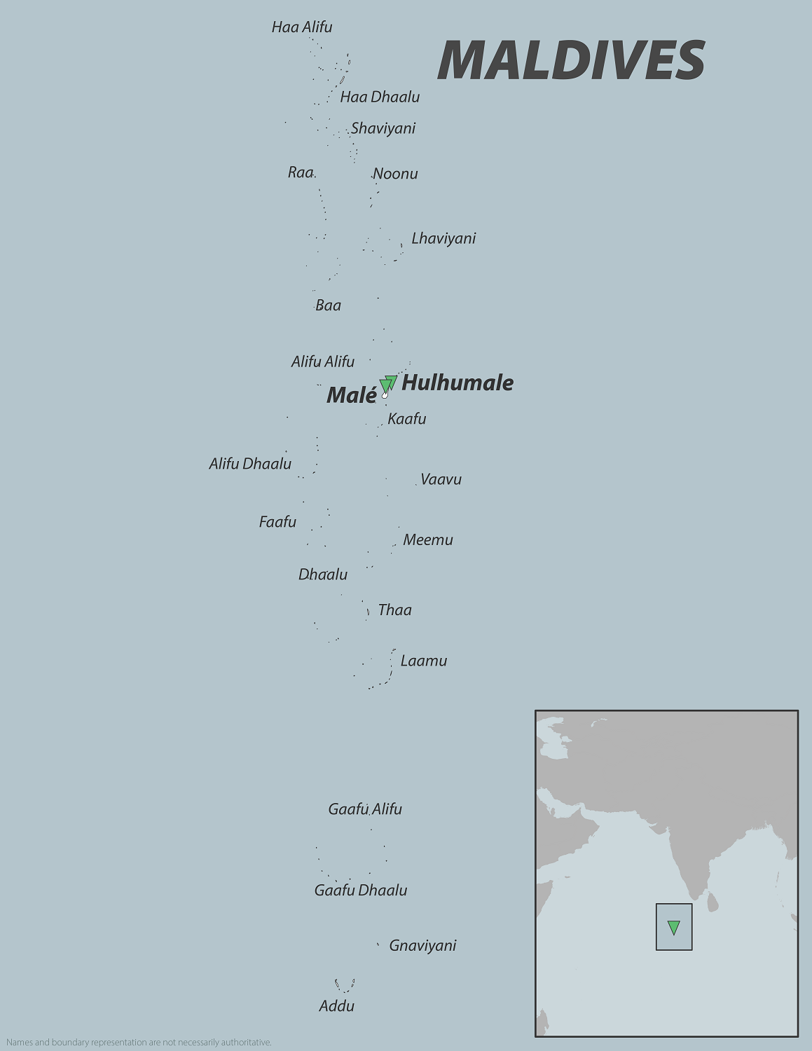 Green indicates chikungunya outbreak areas in Maldives