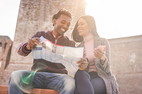 couple looking at map