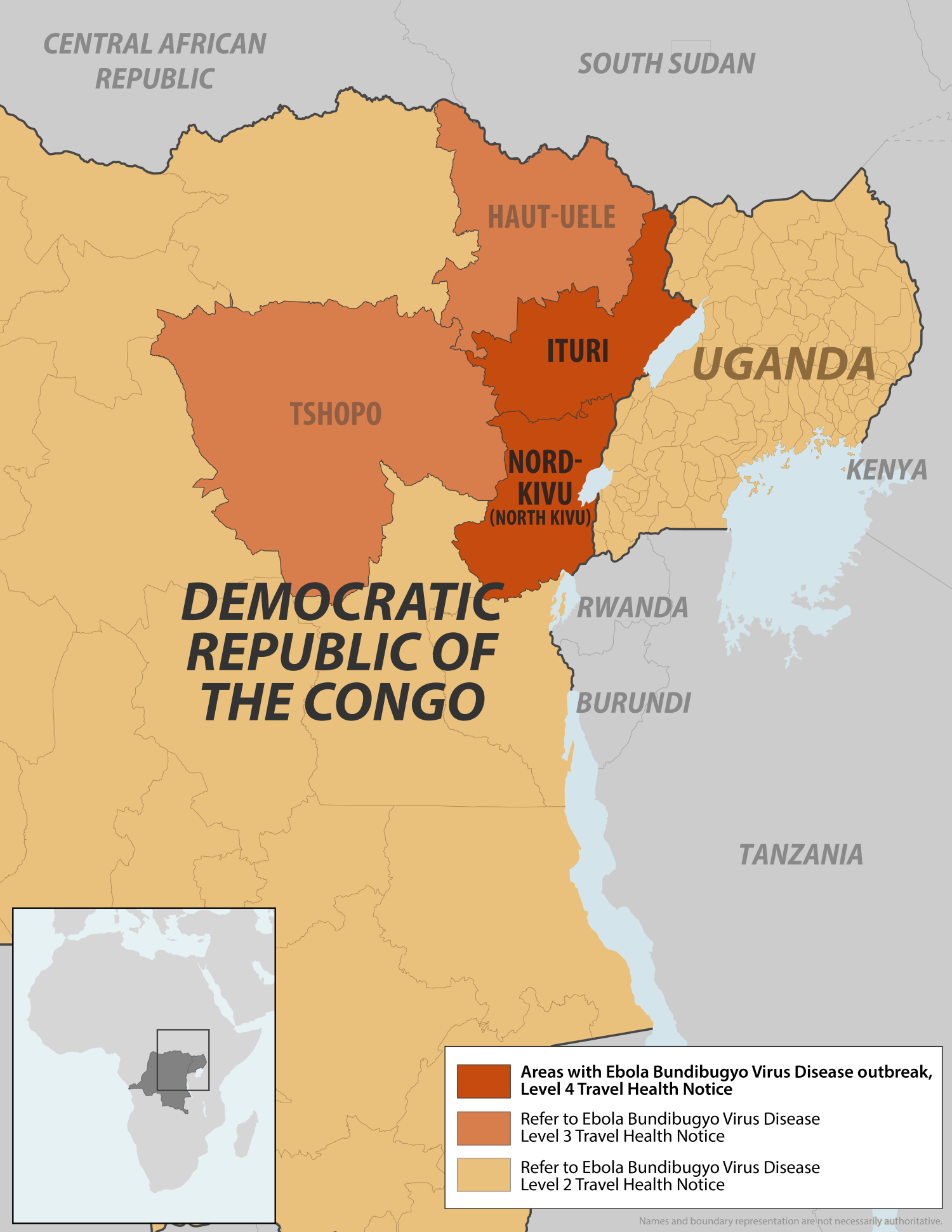 Ebola Bundibugyo Virus Disease in the Democratic Republic of the Congo: Level 4 travel health notice for Ituri and Nord-Kivu (North Kivu) provinces
