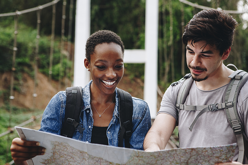 couple looking at map