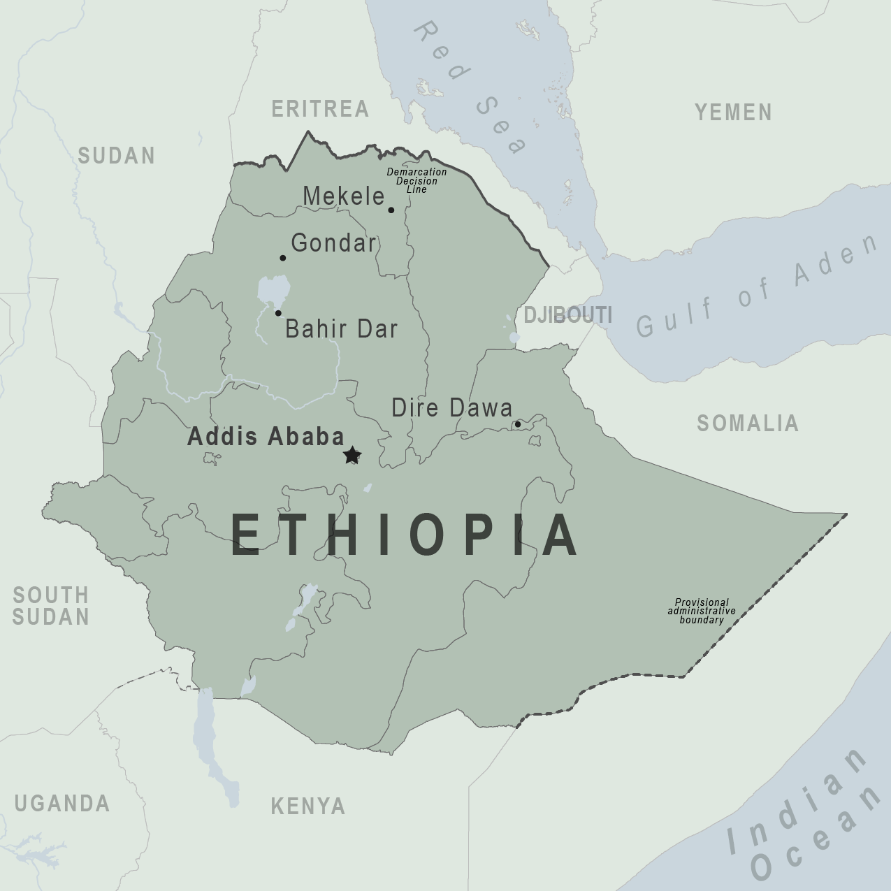 political map of ethiopia with provincial state boundaries