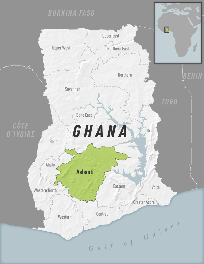 map of Ghana showing areas with cases of Marburg