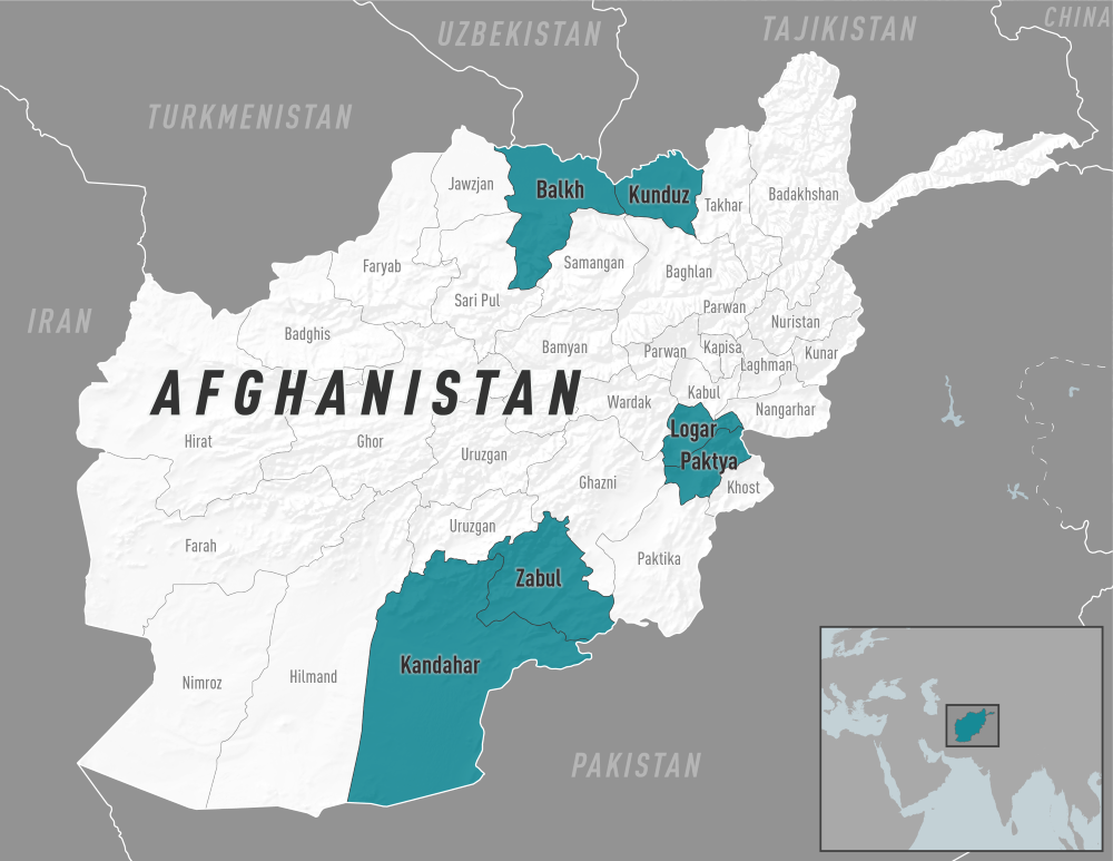 Map showing measles outbreaks in Afghanistan