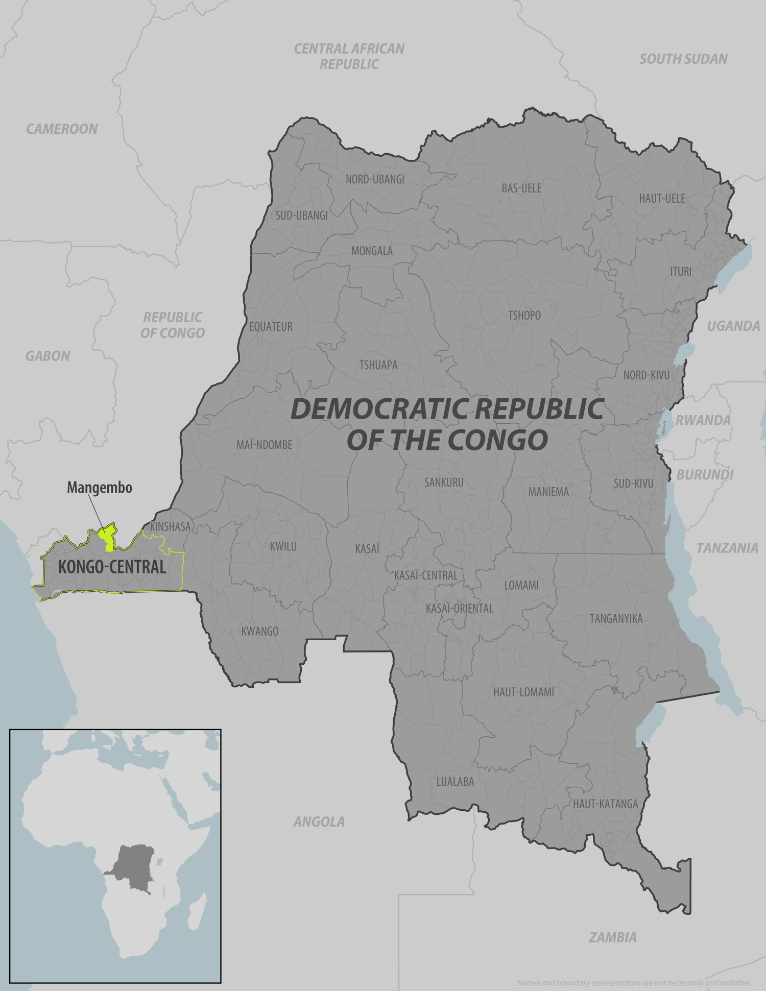 Area of outbreak of meningococcal disease in the Democratic Republic of the Congo (Mangembo Health Zone of Kongo Central Province)