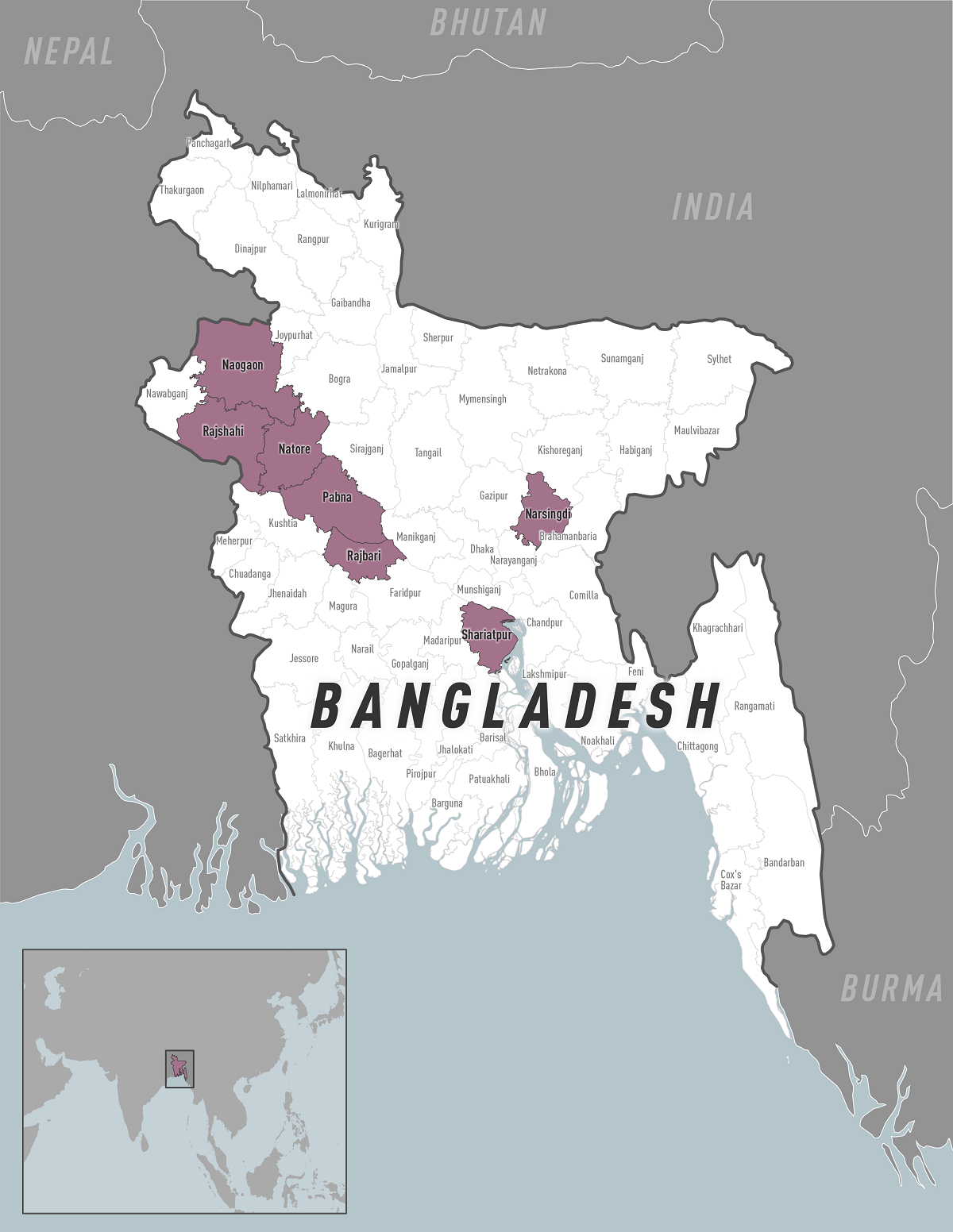 Map of Nipah virus outbreak area in Bangladesh