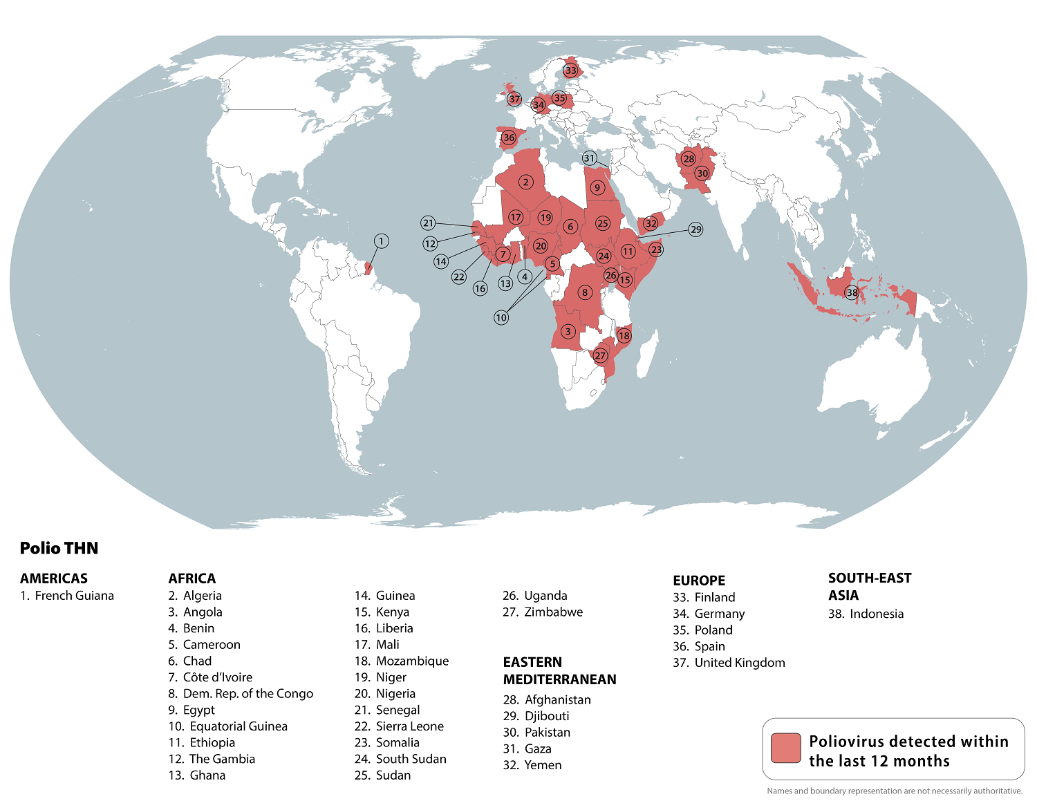 Map: Countries where poliovirus has been detected within last 12 months