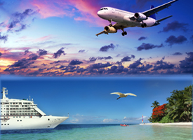 Cruise ship and airplane