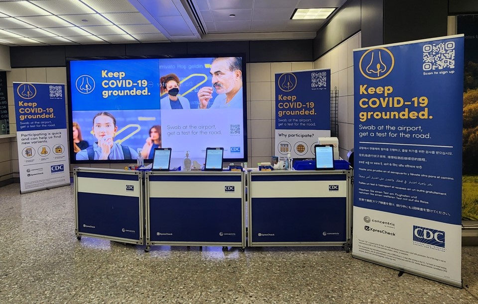 testing site at airport XpresCheck booth at Dulles airport