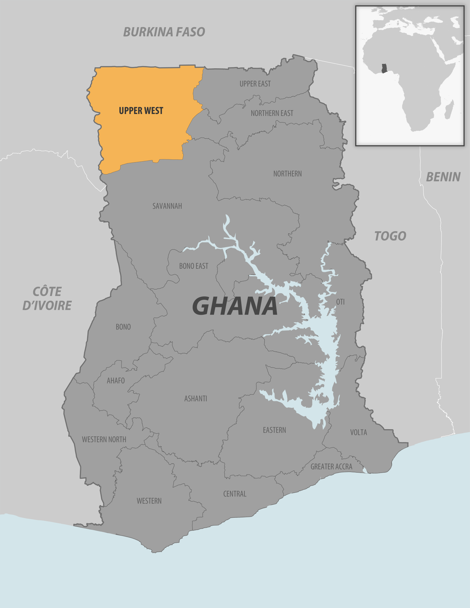 Map of yellow fever outbreak area in Ghana (Upper West region)