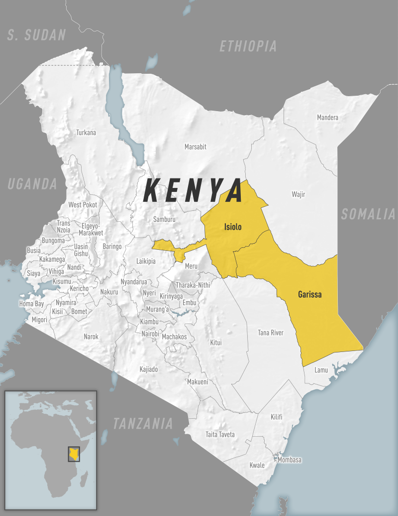 map of Kenya showing yellow fever outbreak area