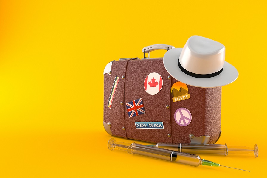 suitcase on yellow background
